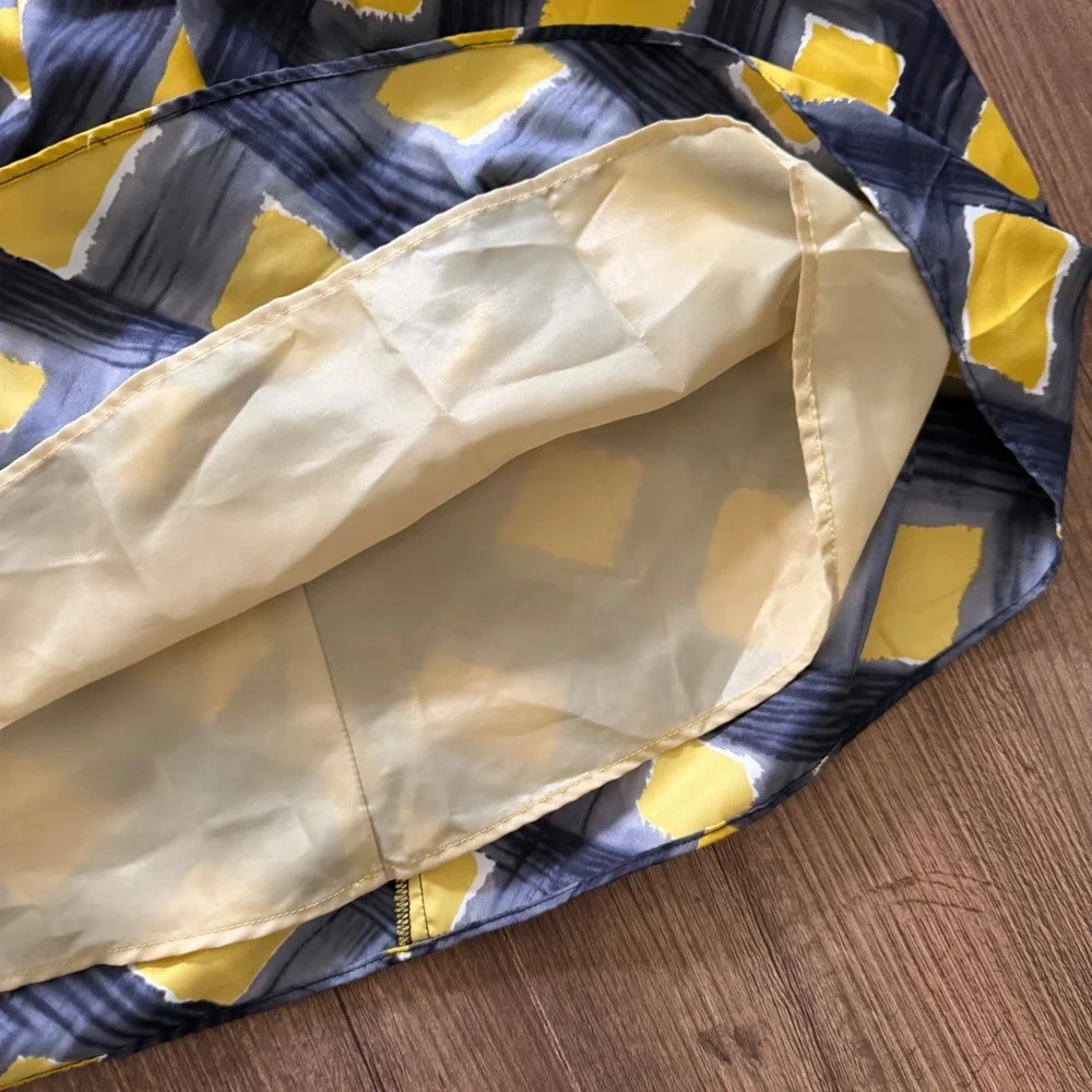 The Limited A-Line Skirt Women Large Yellow Grey Abstract Belted Geometric Mini